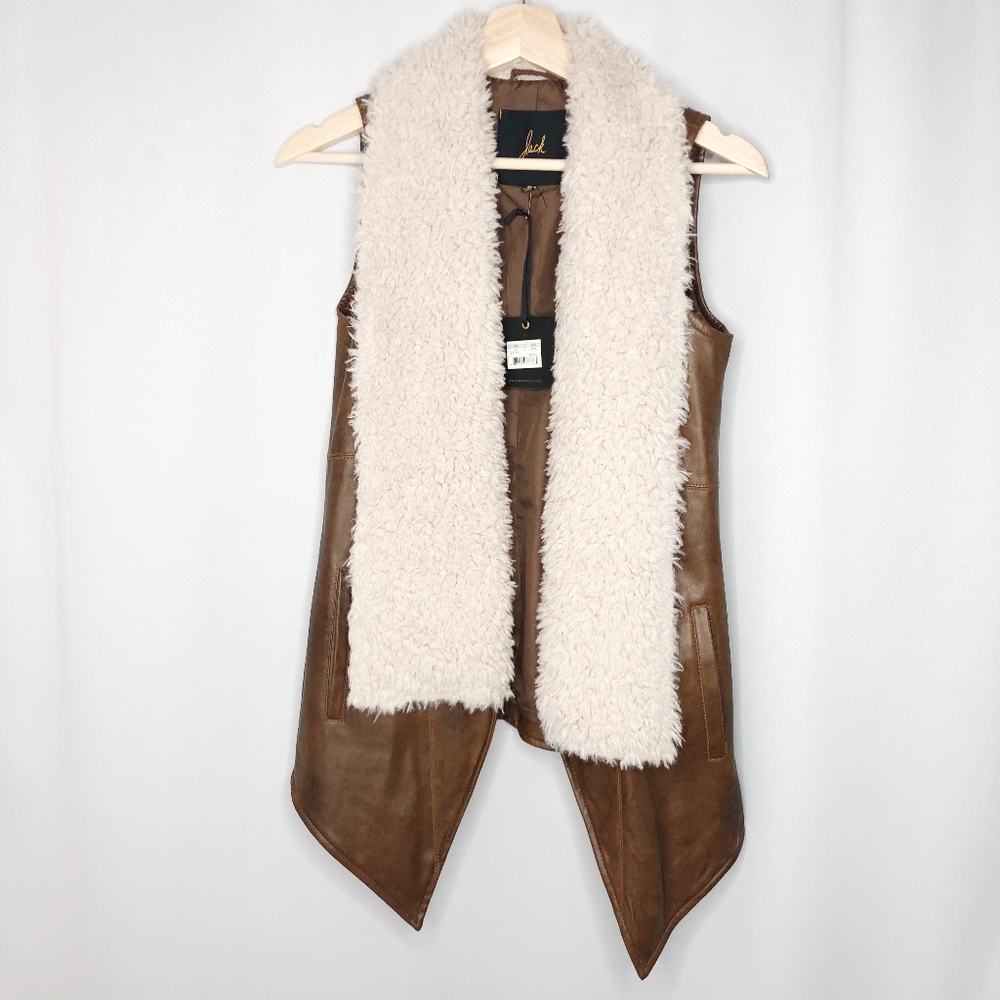 Jack BB Dakota 2Tone Leather Vest w/ Faux Fur Sz S